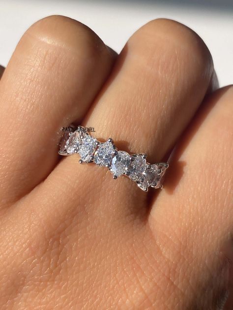 Yellow Gold Moissanite Engagement Ring, Wedding Ring Diamond Band, Wedding Ring White Gold, Stacked Wedding Rings, 12 Stones, Engagement Ring Prices, Half Eternity Wedding Band, Pear Cut Diamond, Half Eternity Band