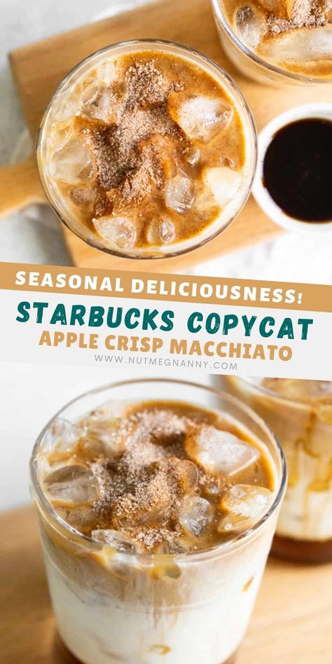 Apple Crisp Iced Coffee, Brown Sugar Coffee Syrup, Apple Crisp Macchiato, Apple Molasses, Homemade Coffee Syrup, Fall Coffee Drinks, Macchiato Recipe, Apple Brown Sugar, Drinks Starbucks