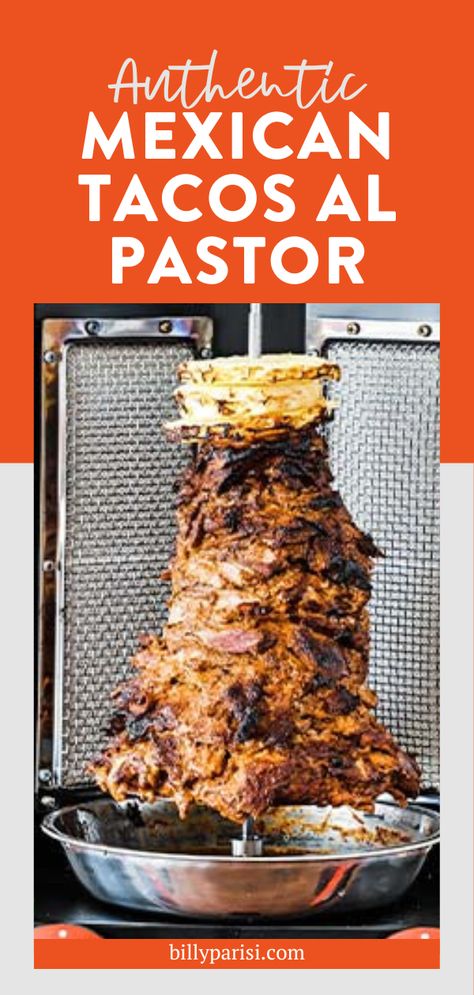 Spit Cooking Meat, Vertical Spit Recipes, Smoked Al Pastor, Taco Al Pastor Recipe, Al Pastor Tacos Recipe, Pork El Pastor Recipe, Alpastor Tacos Recipe Al Pastor, Taco El Pastor Recipe, Vertical Skewer Recipes