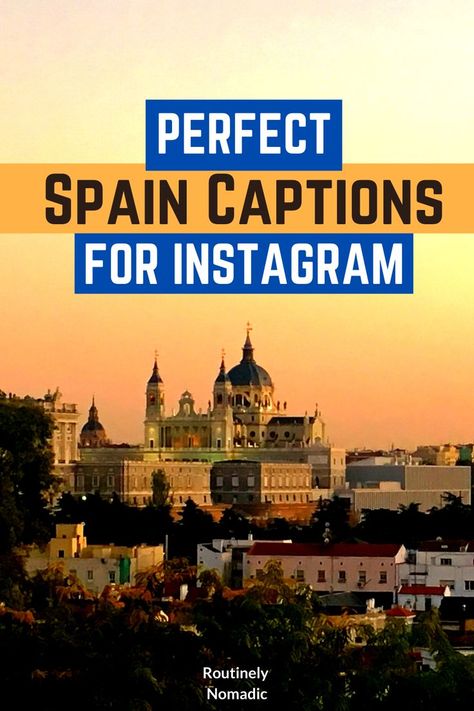 Did you just have the most amazing time in Spain and are now looking for the perfect Spain captions for Instagram or a social media post? Here are the best funny, punny, about travel, Spanish captions for Insta, about Barcelona and Madrid for your next Insta post. Find the best caption about s that fits your experience, picture or just inspires you! Sun setting over a city in Spain with the words Perfect Spain Captions for Instagram Funny For Instagram, Spanish Captions, Barcelona Quotes, Spain Quote, Captions For Pictures, Instagram Captions Travel, Barcelona Pictures, Madrid Spain Travel, Instagram Post Captions