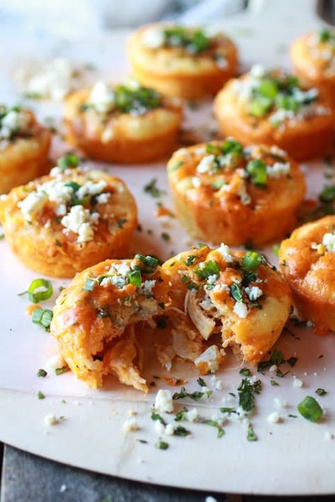 Impossibly Easy Mini Buffalo Chicken Pies - BettyCrocker.com Buffalo Chicken Pie, Chicken Pies, Mini Pie Recipes, Chicken Pie Recipe, Small Appetizers, Chicken Pie, Game Day Food, Chicken Flavors, Buffalo Chicken