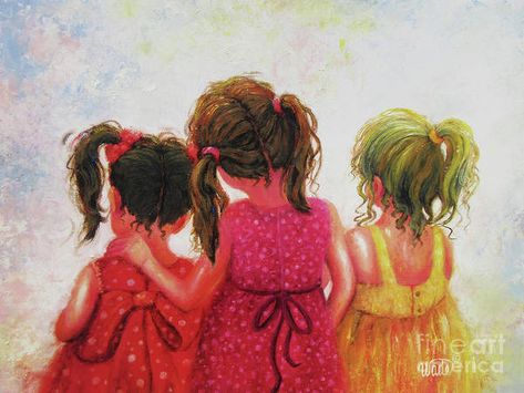 Three Sisters Art, Sisters Wall Art, Hair Color Options, Sisters Art, Dark Brunette, Three Girls, Girls Wall Art, Three Daughters, Three Sisters