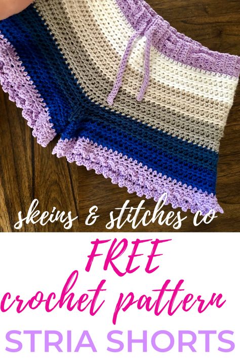 Stria Shorts free crochet pattern - beginner friendly and customizable! Shorts Tejidos A Crochet, Crochet Pants Pattern, Crochet Shorts Pattern, Crochet Patterns Ideas, Boho Crochet Patterns, Crochet Bottoms, Shorts Crochet, Crochet Pants, Shorts Pattern