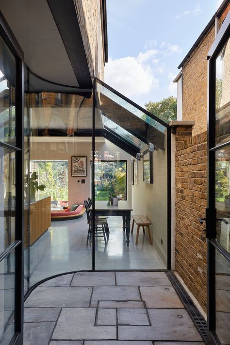 Curved & Shaped Glass Windows | Structured Glazing Hexagonal Window, Glass Box Extension, Small Conservatory, Box Extension, Sleek Office, Glass Extension, Glass Products, Victorian Terrace, Glass Box