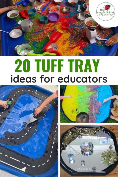 Tuff Trays to invite playful learning - fun tuff tray and tuff spot ideas for toddlers, preschoolers and educators #tufftray #tuffspot #sensorybin #sensorybins Tuff Spot Ideas, Tuff Tray Ideas Toddlers, Tuff Tray Ideas, Tuff Spot, Simple Line Art, Playful Learning, Screen Free Activities, Tuff Tray, Sensory Bottles