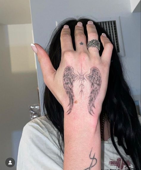 Angel Hand Tattoo, Sigil Tattoo, Hand Tats, Angel Wings Tattoo, Pretty Tattoos For Women, Aesthetic Girly, Wings Tattoo, Dream Tattoos, Tattoo S