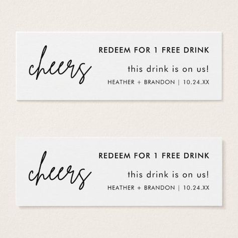 Minimalist Simple Wedding Drink Ticket Cards #drinktickets #weddingdrinks #freedrinks Drink Voucher, Wedding Drink Tickets, Drink Tickets, Minimal Wedding Decor, Small Wedding Decor, Engagement Party Planning, Backyard Wedding Decorations, Drink Ticket, Minimalist Wedding Decor