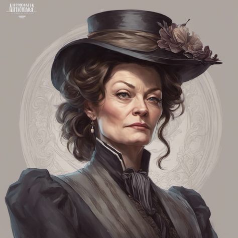 Steampunk Noble Woman, Brothel Madam Character Design, Edwardian Character Art, Victorian Oc Female, Old Lady Drawing, Victorian Character Art, Victorian Character Design, Victorian Character, Female Wizard