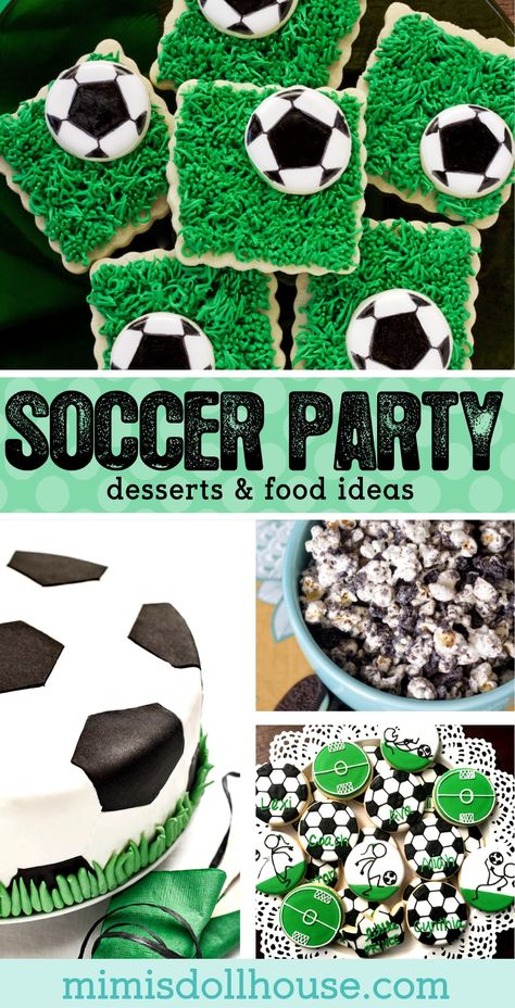 Soccer Desserts, Soccer Party Food, Soccer Treats, Soccer Party Decorations, Sports Baby Shower Theme, Sports Party Decorations, Soccer Birthday Parties, Sports Theme Birthday, Soccer Theme