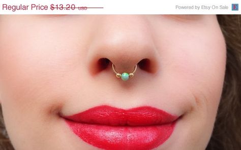 20% OFF Opal Septum Green Opal Fake Septum Ring by JewelsByMoonli Gold Septum Ring, Fake Septum Ring, Opal Septum, Gold Septum, Punk Rock Jewelry, Opal Nose Ring, Septum Nose Rings, Silver Ear Climbers, Septum Nose