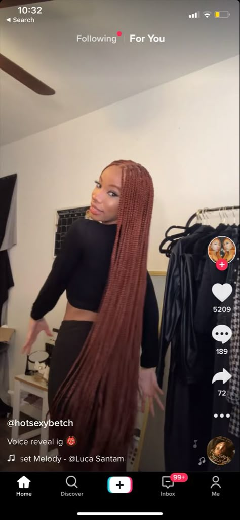 Small Knotless Box Braids Long Ginger, Ginger Ombre Box Braids, Small Knotless Box Braids Ginger, Copper Hair On Black Women Braids, Cooper Braids Black Women, Small Ginger Knotless Braids, Reddish Brown Braids, Long Ginger Braids, Copper Brown Braids