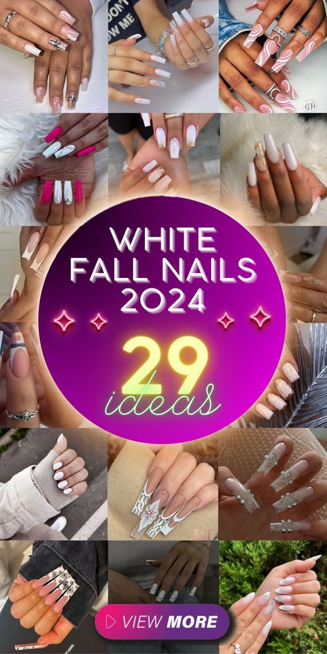 Get inspired by white fall nails 2024 that offer a simple yet trendy look for the season. Whether you prefer acrylic or gel almond styles, these designs can be customized with accents like black and gold or pink and milky hues. Short nails are perfect for a clean, minimalist look, while almond and square shapes provide a bit more elegance. Add a touch of glittery inspo to keep your nails looking chic all autumn long. Milky White Nails For Fall, White Fall Nail Designs, Fall Nails With White, Acrylic White Nail Designs, Fall White Nails, White Fall Nails, White Coffin Nails, Essie Gel Couture, Sally Hansen Miracle Gel