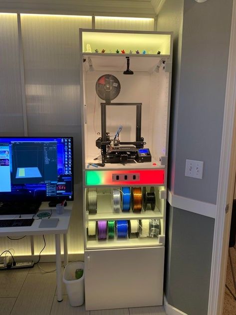 Ikea 3d Printer Enclosure, 3d Printer Cabinet Ikea, 3d Printer Cabinet Diy, Ikea Craft Cabinet, 3d Printing Enclosure, Ender 3 Enclosure, 3d Printer Cabinet, 3d Printer Desk, 3d Printing Office