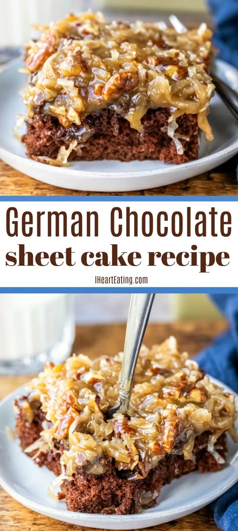 German Chocolate Sheet Cake, Easy German Chocolate Cake, Chocolate Sheet Cake Recipe, Homemade German Chocolate Cake, German Chocolate Cake Recipe, Sheet Cake Recipe, Chocolate Sheet Cake, Coconut Pecan, Coconut Caramel