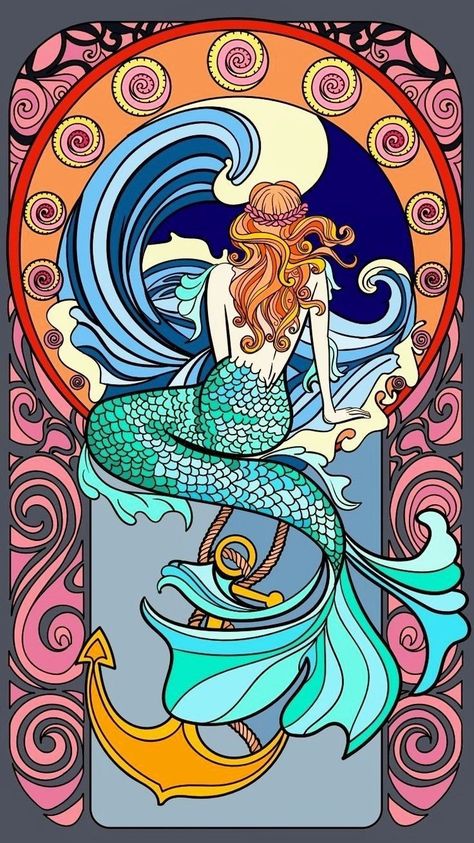 Minimal Tattoo Designs, Mermaid Wallpaper, Minimal Tattoo Ideas, Alphonse Mucha Art, Mermaid Illustration, Mermaid Artwork, Mermaid Glass, Mermaid Painting, Real Mermaids