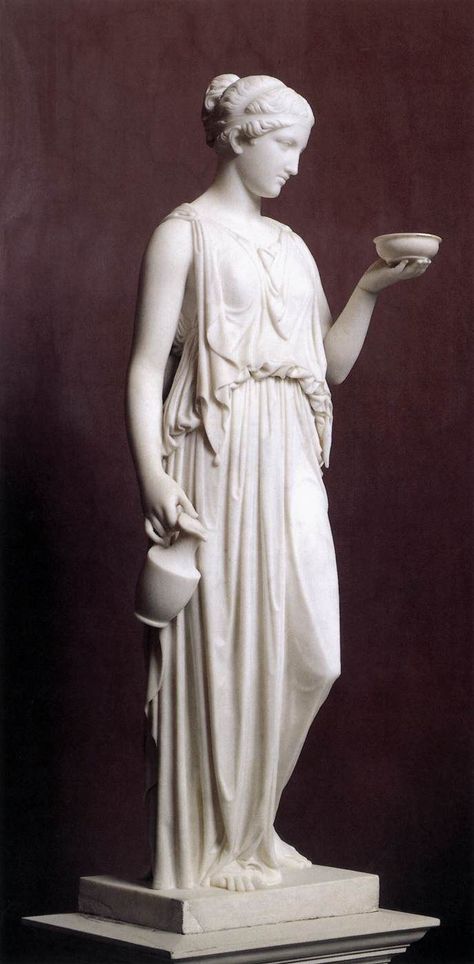 "Hebe" by Berthel Thorvaldsen (1806) Thorvaldsens Museum, Copenhagen Hebe Goddess, Classical Sculptures, Zeus And Hera, Greek Statues, Greek Gods And Goddesses, Goddess Statue, Mythology Art, Greek Art, Greek Myths