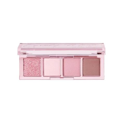 Mini Eyeshadow Palette Korean, Light Pink Eyeshadow Palette, Cute Eyeshadow Pallets, Pink Cosmetics Aesthetic, Pink Makeup Palette, Pink Makeup Products, Basic Eyeshadow, Korean Eyeshadow, Light Pink Eyeshadow