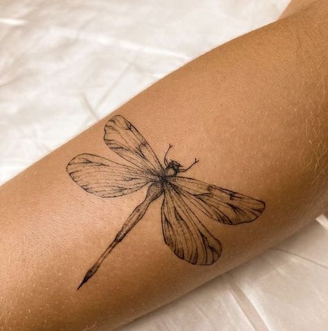 Dragon Fly Tattoo Forearm, Dragonfly Tattoo On Calf, Dragonfly Back Of Neck Tattoo, Dragonfly Calf Tattoo, Dragonfly Tattoo Neck, Dragonfly Tattoo Ribs, Dragonfly Tattoo On Arm, Dragonfly Tattoo Leg, Dragonfly Neck Tattoo