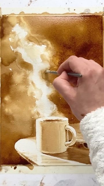 🖌WATERCOLOR COMMUNITY#1🖌 on Instagram: "Inspiring Coffee Art - painted with 100% coffee. Watercolor and coffee art lessons and free tutorials on @magical.watercolor" Painting Using Coffee, Coffee Painting Tutorial, Coffee Watercolor Painting, Watercolor Coffee Cup, Magical Watercolor, Coffee Steam, Coffee Art Painting, Rain And Coffee, Coffee Watercolor