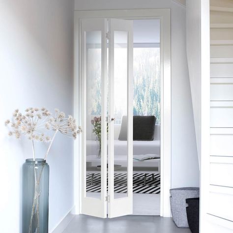 Weekamp Bifold Marston White Door with Clear Glass and Prefinished White Bifold Doors, Bi Fold Doors Internal, Bi Folding Doors, Internal Bifold Doors, Lovely Profile, Folding Doors Internal, Glass Bifold Doors, Internal Folding Doors, French Doors Bedroom