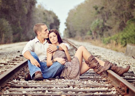 railroad tracks, railroad, engagement photos Railway Photoshoot, Railroad Track Pictures, Railroad Photoshoot, Engament Photos, Train Tracks Photography, Christopher George, Track Pictures, Engaged Couples Photography, Engagement Shots