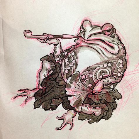 Makoto Horimatsu Frosch Illustration, Petit Tattoo, Frog Tattoos, Graphisches Design, Japanese Drawings, Irezumi Tattoos, Traditional Japanese Tattoos, Body Suit Tattoo, Asian Tattoos