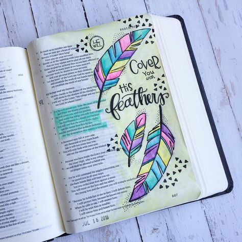 108 Likes, 29 Comments - Misty (Mimi) (@_mimi_rn) on Instagram: “"For he will deliver you from the snare of the fowler and from the deadly pestilence. He will cover…” Scripture Doodle, Bible Drawing, Bible Doodling, Bible Study Journal, Bible Coloring, Psalm 91, Illustrated Faith, Faith Bible, Life Quotes Love