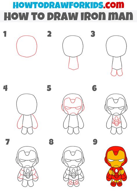 how to draw iron man step by step Simple Iron Man Drawing, Easy Iron Man Painting, Iron Man Drawing Step By Step, Step By Step Superhero Drawing, Iron Man Cute Drawing, Easy To Draw Spiderman, Superhero Drawings Easy For Kids, Marvel Drawings Easy Step By Step, Iron Man Drawing Easy Step By Step