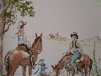 Cowboys and Indians vintage wallpaper @Courtney Zellmer Donnelly Western Cowboy Wallpaper, Wild West Wallpaper, Vintage Cowboy Nursery, Cowboy Wallpaper, Gender Neutral Bedrooms, Cowboy Nursery, Western Nursery, Wild Wild West, Film Watch