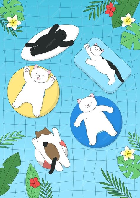 Premium Vector | Vector illustration of swimming cats Cat Swimming Illustration, Cat Swimming Drawing, Cat Swimming, Swimming Illustration, Swimming Cats, Pool Drawing, Widget Wallpaper, Res Life, Cute Sketches