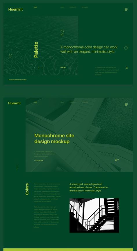 Green Monochrome, Monochrome Color, Monochrome Design, Site Design, Color Theory, Interactive Design, Mockup Design, Minimalist Fashion, Design Projects