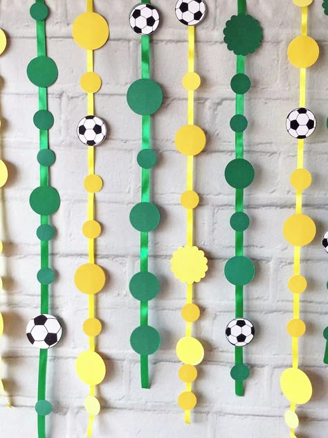 Brazil Party Decorations, Brazil Decorations, Sports Day Decoration, Brazil Party, Around The World Theme, Soccer Birthday Parties, Soccer Birthday, Football Themes, Sports Day