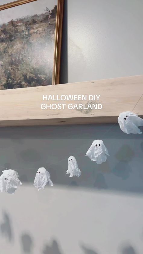 Ghost Hanging From Ceiling, Ghost Wall Decor, Hanging Ghosts Diy, Ghost Garland Diy, Easy Diy Halloween Decorations Indoor, Home Design 2023, Halloween Decor Diy Indoor, Outdoor Halloween Decor Ideas, Diy Ghost Decoration