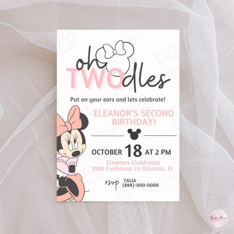 EastMainBoutique - Etsy Minnie Mouse Invitations 2nd Birthday, 2 Themed Birthday Party, 2nd Birthday Party Invitations, Oh Twodles Birthday, Oh Twodles, Minnie Mouse Birthday Theme, Twodles Birthday, Minnie Mouse Invitations, Baby Birthday Themes