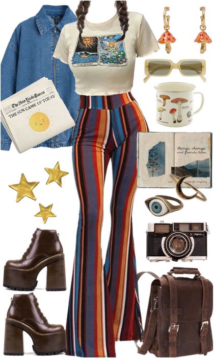 Fashion Trends Through The Decades, Modern 70s Style Outfits, Date With Friends Outfit, 1970s Outfit Ideas, 70s Street Style, Groovy Aesthetic Outfits, Outfits 70s Style, Coffee Date Outfit Ideas, Retro Outfits For Women