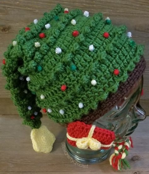 Crochet Christmas Tree Hat - Sew Crafty Crochet Crochet Christmas Trees Hat Pattern, Crochet Tree Hat Pattern Free, Christmas Tree Hat Pattern, Free Christmas Tree Hat Crochet Pattern, Crocheted Christmas Tree Hat, Christmas Tree Hats Crochet, Crochet Tree Hat, Christmas Tree Hat Crochet Pattern, Crochet Christmas Tree Beanie Pattern