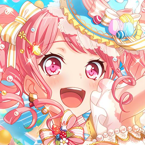 Aya Bandori, Bandori Pastel Palettes, Bandori Pfp, Aya Maruyama, Pink Characters, Badge Making, Project Sekai Icons, Bandori Icons, Pastel Palettes