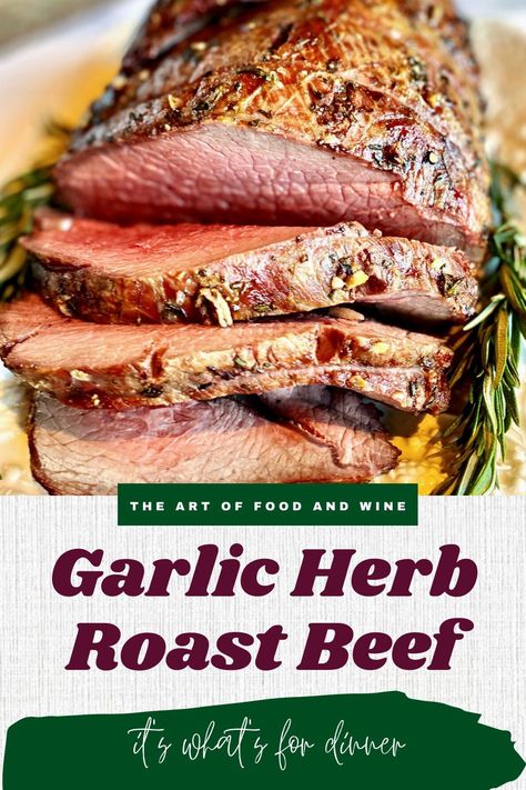 Garlic studded herb Roast Beef is a meat lover’s dream dinner. We love the way this dish makes the whole house smell delicious! #roastbeef #roastdinners #sundayroastdinner #familymeals #garlicherbedbeef #savoryroastbeef #simpledinnermeals #beefdinners #beefmeals #ovenroasts #topsirloinroast #slowcookedroastbeef Food And Wine Recipes, Perfect Roast Beef, Roast Beef Dinner, Simple Meal Ideas, Ribeye Roast, Sirloin Roast, Sirloin Tip Roast, Meat Smoker, Sirloin Tips