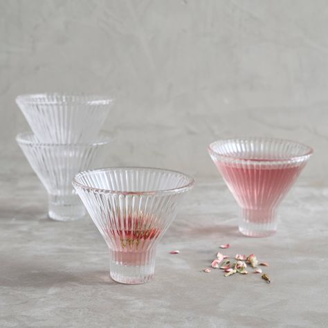 Pressed Clear Martini Glasses - Set of 4 - Holistic Habitat Ribbed Glassware, Build A Bar, Sophisticated Kitchen, Suite Decor, Billings Montana, London Townhouse, Interior Design House, Whiskey Cocktails, Martini Glasses