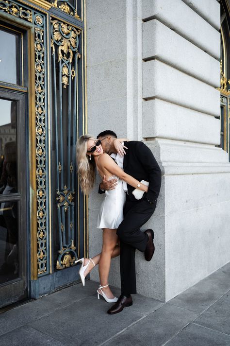 Trending Couple Photos, Risque Wedding Photos, Engagement Photo Shoes, Fountain Photoshoot, Engament Pics, City Hall Wedding Photos, Classy Engagement Photos, Sf City Hall Wedding, Elopement Photoshoot