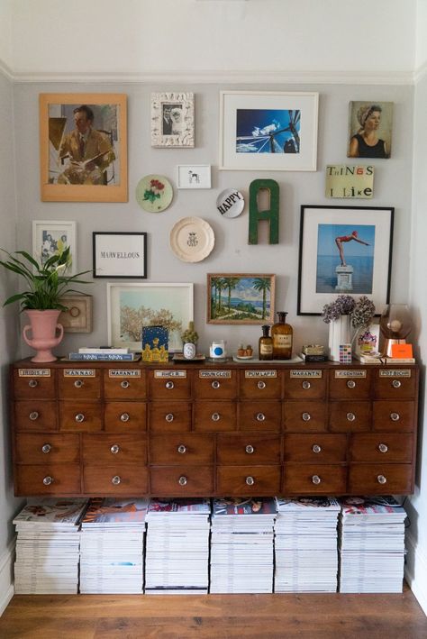 Lise Mehydene’s London Home Is Filled With Vintage Treasures 1900s House, The Frugality, Medical Cabinet, Magazine Storage, Country House Design, Apothecary Cabinet, Little Greene Paint, Set Of Drawers, Small Doors