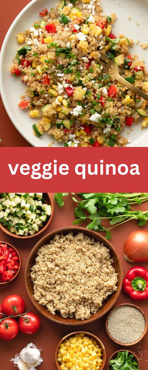 quinoa with vegetables and feta Quinoa Salad With Zucchini, Quinoa With Zucchini Recipes, Quinoa And Vegetables Recipes, Quinoa With Vegetables, Quinoa Side Dish Recipes, Valencia Diet, Quinoa Recipes Side Dish, Quinoa Side Dish, Savory Lunch