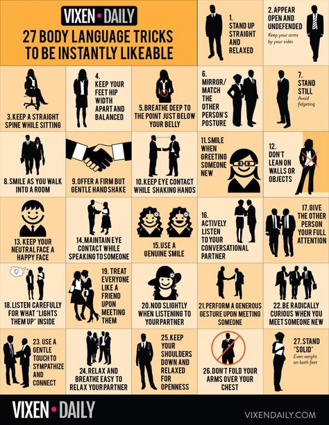 27 Body Language Tricks To Be Instantly Likeable Confident Body Language, Reading Body Language, Trening Sztuk Walki, Psychology Fun Facts, How To Read People, Vie Motivation, How To Influence People, Foto Tips, Personality Development