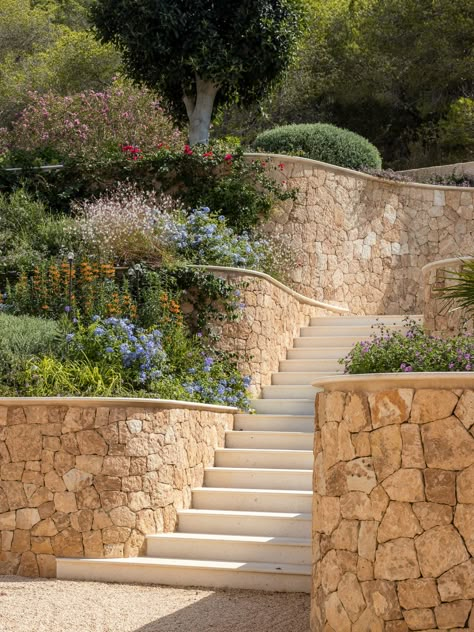 Can Brut by Framework Studio | Global Interiors | est living Hunter Journal, Custom Kitchens Design, Ibiza Spain, Traditional Building, Mediterranean Garden, Balearic Islands, Outdoor Dining Area, Stone Wall, Garden Wall