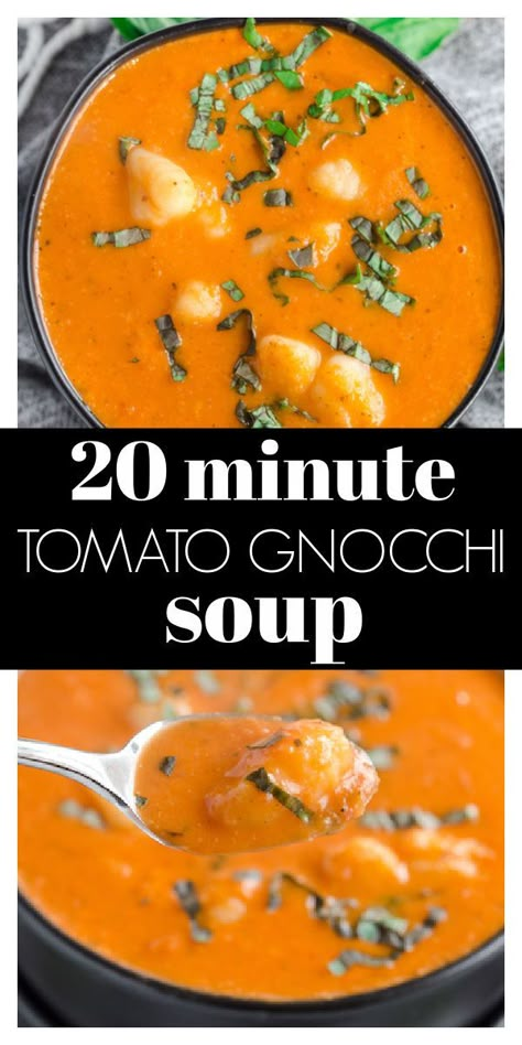 Creamy Tomato Gnocchi Soup is an easy, six ingredient soup that is ready from start to finish in less than 30 minutes! Creamy Tomato Gnocchi, Tomato Gnocchi Soup, Tomato Gnocchi, Lactose Free Cheese, Gnocchi Recipes Soup, Grilled Cheese Croutons, Tomato Tortellini Soup, Cheese Alternative, Clean Eating Salads