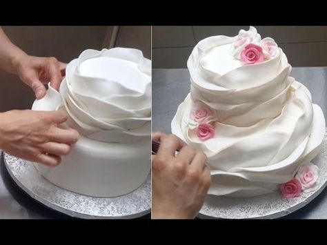 Best Fondant Recipe, Kue Fondant, Fondant Ruffles, Ruffle Wedding Cake, Fondant Recipe, Ruffle Cake, Cake Icing, Beautiful Wedding Cakes, Cake Decorating Tutorials