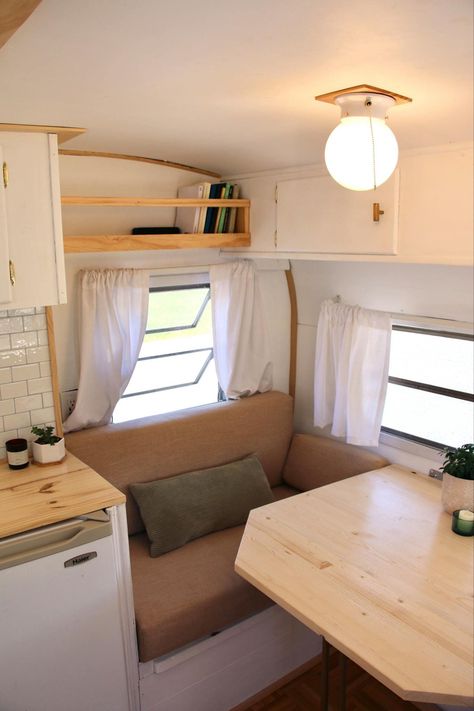 Caravan Interior Makeover, Scamp Trailer, Diy Caravan, Motorhome Remodel, Caravan Living, Rv Interior Remodel, Small Camper, Caravan Decor, Tiny House Camper