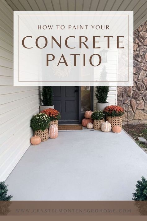 Discover the best concrete porch makeover ideas with our painting guide! Transform your porch with stylish concrete porch paint ideas and create an inviting outdoor space. From simple updates to creative designs, find all the inspiration you need for your next concrete makeover outdoor project. Best Paint For Concrete Porch, Painted Front Porch Concrete, Concrete Porch Paint Ideas, Concrete Porch Makeover Diy, Front Porch Concrete Makeover, Concrete Porch Paint, Concrete Paint Ideas, Painted Porch Floor Concrete, Luxury Plank Vinyl