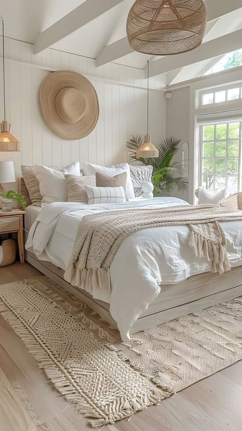 Bedroom Decor Boho Chic, Sage Boho Bedroom, Boho Room Ideas Bedroom, Bali Style Bedroom, Bedroom Aesthetic Boho, Best Bedroom Designs, Linen Bedding Natural, Inviting Bedroom, Coastal Bedroom Decorating