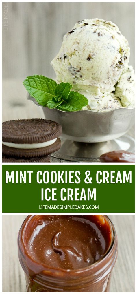 It's hard not to love this mint cookies and cream ice cream! Soft and creamy mint ice cream loaded with Oreo cookies and topped with hot fudge... you know you want some! #mintcookiesandcreamicecream #cookiesandcreamicecream #minticecream #homemadeicecream #mintcookiesandcream Kitchenaid Ice Cream Maker, Cookies And Cream Ice Cream, Life Made Simple, Homemade Hot Cocoa, Mint Ice Cream, Cream Ice Cream, Homemade Ice Cream Recipes, Cold Treats, Mint Cookies